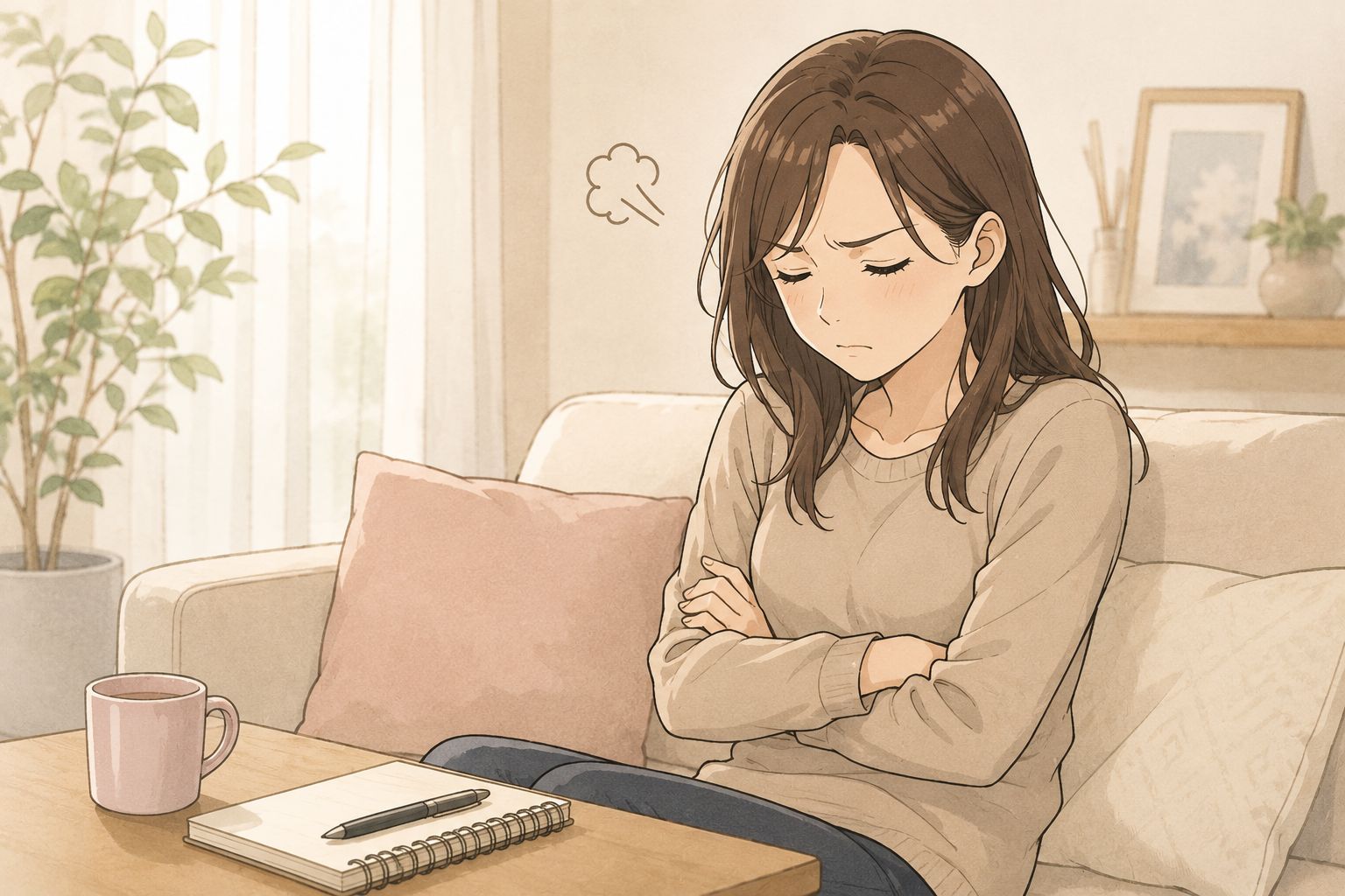 窓の外を見て考えるイメージ