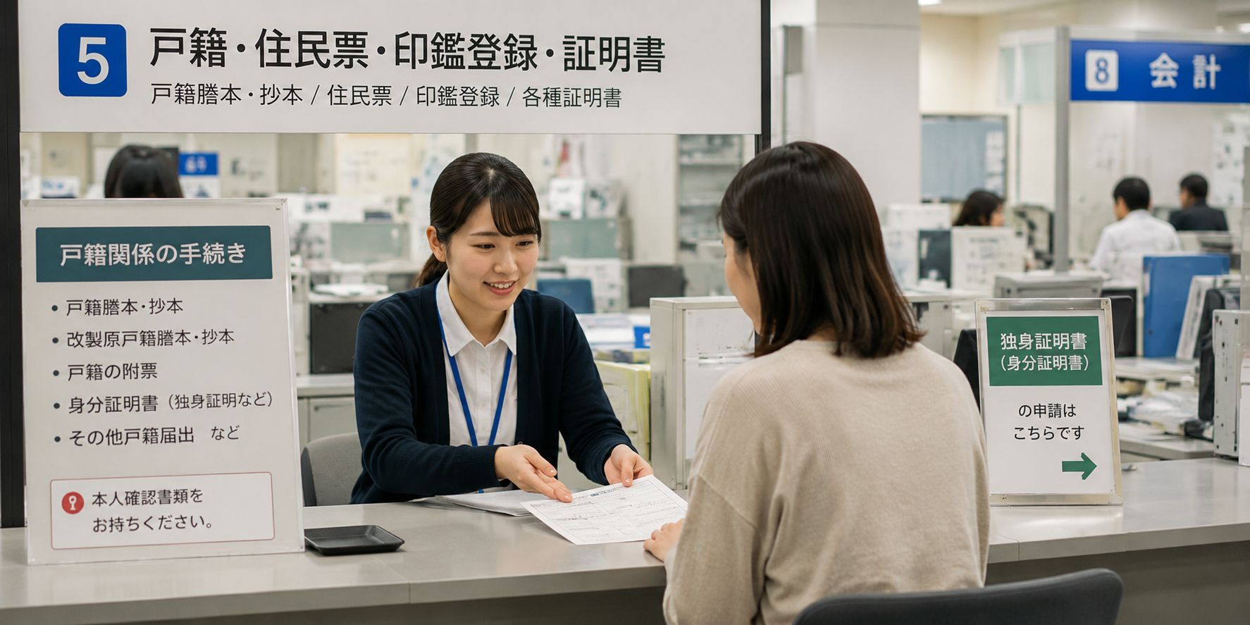 市役所・役所の窓口で手続きをするイメージ